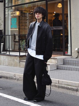 「Lui's（ルイス）のアイテム（スラックス）」を使った、クリワキタカヒロさん（メンズ・172cm）の冬コーディネート