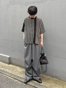 「巾着バッグ」｜クリワキタカヒロさん（メンズ・172cm）の夏コーディネート
