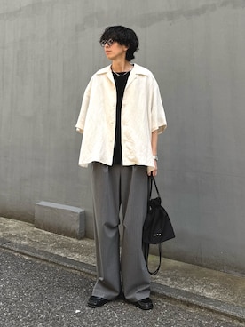 「巾着バッグ」｜クリワキタカヒロさん（メンズ・172cm）の春コーディネート