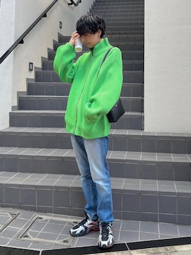 「緑」｜「アイテム（ブルゾン）」を使った、クリワキタカヒロさん（メンズ・172cm）の秋コーディネート