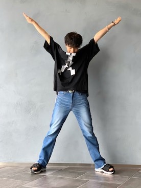 「Lui's（ルイス）のアイテム（サンダル）」を使った、クリワキタカヒロさん（メンズ・172cm）の夏コーディネート