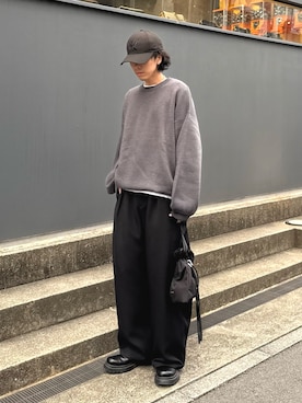 「Lui's（ルイス）のアイテム（スラックス）」を使った、クリワキタカヒロさん（メンズ・172cm）の冬コーディネート