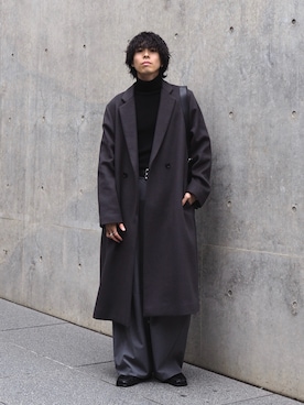 「アイテム（チェスターコート）」を使った、クリワキタカヒロさん（メンズ・172cm）の秋コーディネート