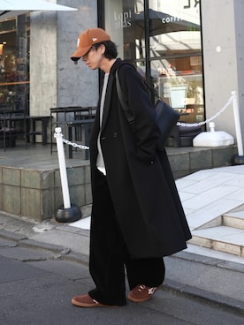 「アイテム（チェスターコート）」を使った、クリワキタカヒロさん（メンズ・172cm）の冬コーディネート