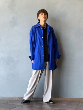 「ビッグシャツ」｜「アイテム（スラックス）」を使った、クリワキタカヒロさん（メンズ・172cm）の夏コーディネート