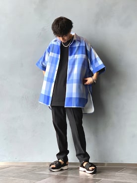 「Lui's（ルイス）のアイテム（サンダル）」を使った、クリワキタカヒロさん（メンズ・172cm）の夏コーディネート