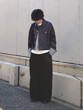 「アイテム（スラックス）」を使った、クリワキタカヒロさん（メンズ・172cm）の冬コーディネート