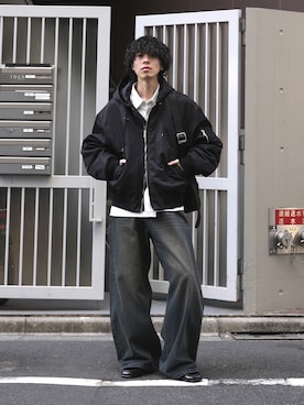 「Lui's（ルイス）のアイテム（ブルゾン）」を使った、クリワキタカヒロさん（メンズ・172cm）の春コーディネート