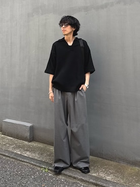 「Lui's（ルイス）のアイテム（スラックス）」を使った、クリワキタカヒロさん（メンズ・172cm）の春コーディネート