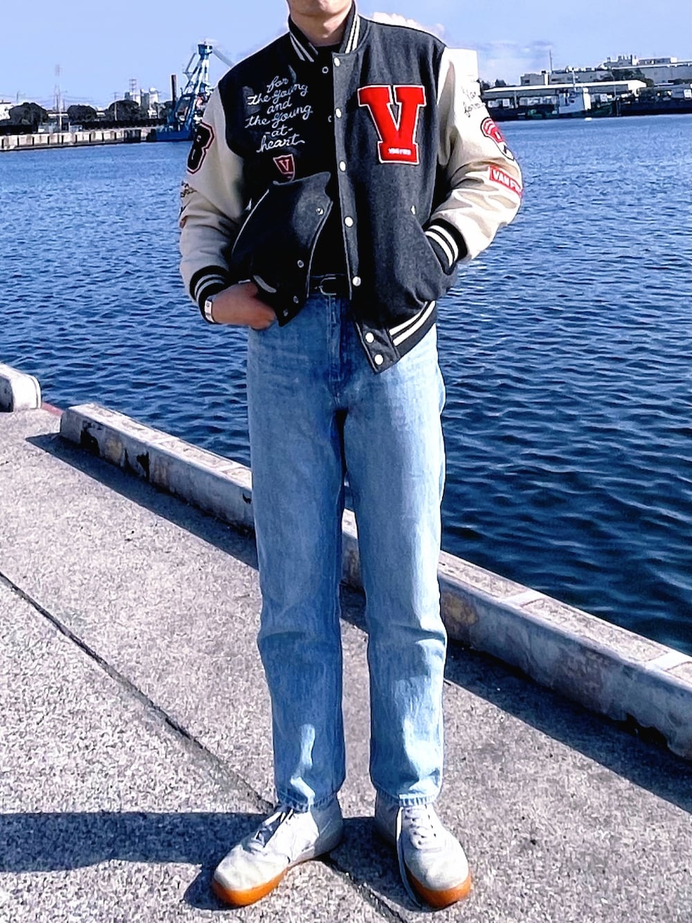 VANスタジャン 美品/LL◎VAN JACKET スタジャン 袖レザー 山羊革