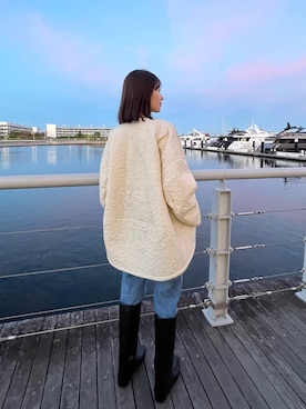 「niko and...（ニコアンド）の[MODE NORM CORE]ジャガードキルトBIGBIGブルゾン（ブルゾン、ベージュ系）」を使った、nanaho.さん（レディース・164cm）の秋コーディネート
