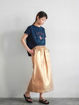 「アイテム（スカート、ゴールド系）」を使った、watanabe.さん（レディース・163cm）の夏コーディネート