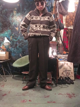 「カウチンセーター」｜「アイテム（ジャケット/アウター）」を使った、ら きさん（レディース・159cm）の冬コーディネート