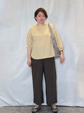 「SHOO・LA・RUE（シューラルー）の【S-LL/洗濯機可/セットアップ可】着丈選べる 軽凛(かろりん) ひんやりフラップイージーパンツ（その他パンツ、ブラウン系）」を使った、たみさん（レディース・158cm）の秋コーディネート
