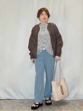 「SHOO・LA・RUE（シューラルー）のシアーリブブルゾン（ブルゾン、グレー系）」を使った、たみさん（レディース・158cm）の夏コーディネート