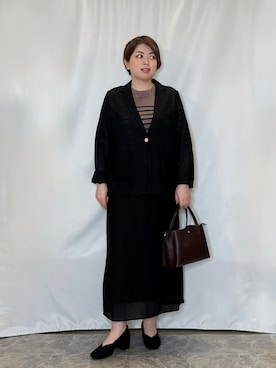 「SHOO・LA・RUE（シューラルー）の【通気性〇/セットアップ可/S-LL/洗濯機可】紫外線対策にも メッシュテーラードジャケット（テーラードジャケット、ブラック系）」を使った、たみさん（レディース・158cm）の秋コーディネート