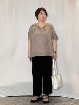 「SHOO・LA・RUE（シューラルー）の【高レビュー/S-LL/洗濯機可/セットアップ可】着丈選べる 軽凛(かろりん) ひんやりフラップイージーパンツ（その他パンツ、ブラック系）」を使った、たみさん（レディース・158cm）の夏コーディネート