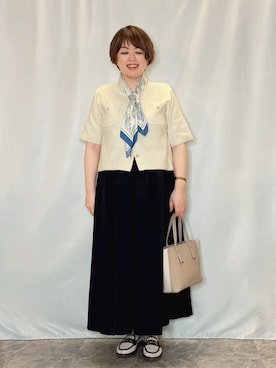 「SHOO・LA・RUE（シューラルー）の【軽量/2WAY】コーデのアクセントになる　配色トートバッグ（トートバッグ、ベージュ系）」を使った、たみさん（レディース・158cm）の春コーディネート