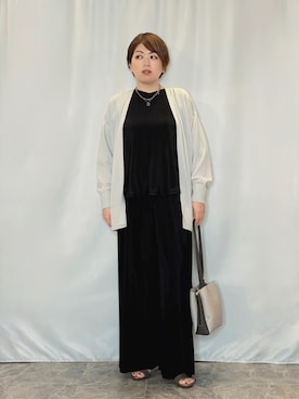 「SHOO・LA・RUE（シューラルー）の【洗濯機可/ひんやり/UV】さらっとしたタッチが心地よい ミドルカーディガン（カーディガン/ボレロ、グレー系）」を使った、たみさん（レディース・158cm）の夏コーディネート