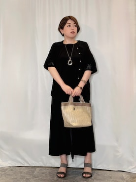 「SHOO・LA・RUE（シューラルー）のレースニットカーディガン（カーディガン/ボレロ、ブラック系）」を使った、たみさん（レディース・158cm）の夏コーディネート