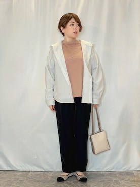 「SHOO・LA・RUE（シューラルー）の【ひんやり/UV/SS-3L/セットアップ可】さらさらぷるん イージーテーパードパンツ（その他パンツ、ブラック系）」を使った、たみさん（レディース・158cm）の春コーディネート