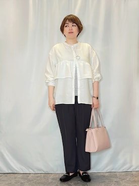 「Sunauna（スーナウーナ）の◆シフォンフレアスリーブトップス（Tシャツ/カットソー、ブルー系）」を使った、たみさん（レディース・158cm）の春コーディネート