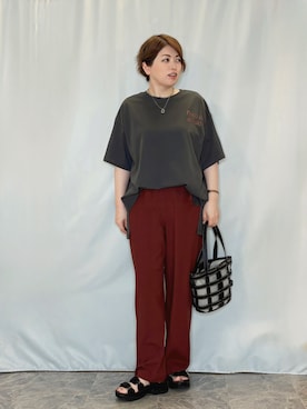 「SHOO・LA・RUE（シューラルー）の格子レイヤードトートバッグ（トートバッグ、ブラック系）」を使った、たみさん（レディース・158cm）の夏コーディネート