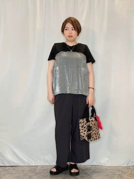 「SHOO・LA・RUE（シューラルー）のサイドメタルビッグフレームサングラス（サングラス、ブラック系）」を使った、たみさん（レディース・158cm）の夏コーディネート