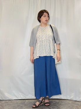 「SHOO・LA・RUE（シューラルー）の【ひんやり/体型カバー】冷房、UV対策で持ってて安心 さらさら五分袖ボレロカーディガン（カーディガン/ボレロ、グレー系）」を使った、たみさん（レディース・158cm）の夏コーディネート