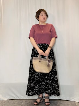 「SHOO・LA・RUE（シューラルー）の【2点セット/洗濯機可/S-LL】お袖パールがアクセント アクセサリー付きトップス（Tシャツ/カットソー、ピンク系）」を使った、たみさん（レディース・158cm）の夏コーディネート