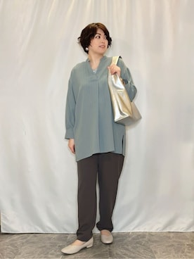 「アイテム（チュニック、グリーン系）」を使った、たみさん（レディース・158cm）の春コーディネート