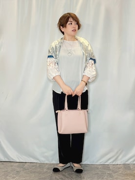 「SHOO・LA・RUE（シューラルー）の【ひんやり/UV/SS-3L/セットアップ可】さらさらぷるん イージーテーパードパンツ（その他パンツ、ブラック系）」を使った、たみさん（レディース・158cm）の春コーディネート