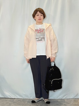 「Sunauna（スーナウーナ）の◆シフォンフレアスリーブトップス（Tシャツ/カットソー、ブルー系）」を使った、たみさん（レディース・158cm）の春コーディネート