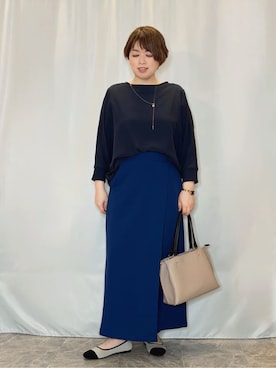 「SHOO・LA・RUE（シューラルー）の【着丈選べる/体型カバー/洗濯機可】さらさらとろん ドルマンブラウス（シャツ/ブラウス、ブルー系）」を使った、たみさん（レディース・158cm）の春コーディネート