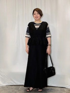 「SHOO・LA・RUE（シューラルー）の【S-LL】オンオフ着られる マルチボーダーリブニット（ニット/セーター、ブルー系）」を使った、たみさん（レディース・158cm）の夏コーディネート