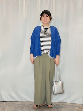 「SHOO・LA・RUE（シューラルー）の【ひんやり/洗濯機可/S-LL】オンにもオフにも マルチに使えるボタンレスカーディガン（カーディガン/ボレロ、ブルー系）」を使った、たみさん（レディース・158cm）の春コーディネート