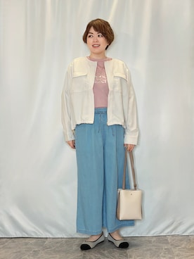 「SHOO・LA・RUE（シューラルー）の【軽量】ふわっと軽い3層ショルダー（ショルダーバッグ、ベージュ系）」を使った、たみさん（レディース・158cm）の春コーディネート