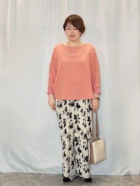 「SHOO・LA・RUE（シューラルー）の【着丈選べる/体型カバー/洗濯機可】さらさらとろん ドルマンブラウス（シャツ/ブラウス、ピンク系）」を使った、たみさん（レディース・158cm）の春コーディネート