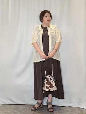 「SHOO・LA・RUE（シューラルー）のレースニットカーディガン（カーディガン/ボレロ、ホワイト系）」を使った、たみさん（レディース・158cm）の夏コーディネート