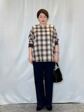 「SHOO・LA・RUE（シューラルー）の【着丈選べる/洗濯後しわになりにくい】インせず着られる ドルマンブラウス（シャツ/ブラウス、ベージュ系）」を使った、たみさん（レディース・158cm）の秋コーディネート
