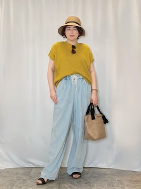 「アイテム（ハット、イエロー系）」を使った、たみさん（レディース・158cm）の夏コーディネート