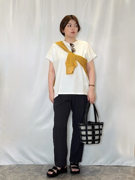 「SHOO・LA・RUE（シューラルー）の【洗濯機可】ダブルポケット 楊柳しぼしぼシアーシャツ（シャツ/ブラウス、イエロー系）」を使った、たみさん（レディース・158cm）の夏コーディネート