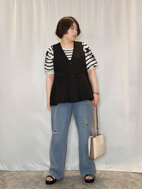 「Cutie Blonde（キューティーブロンド）のアイテム（デニムパンツ）」を使った、たみさん（レディース・158cm）の春コーディネート