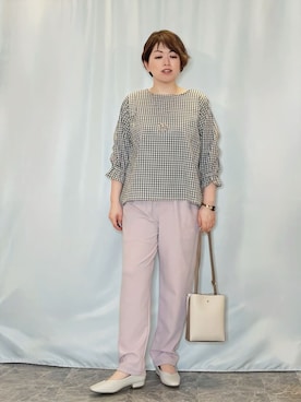 「SHOO・LA・RUE（シューラルー）の【セレモニー】ローヒールパンプス（パンプス、ホワイト系）」を使った、たみさん（レディース・158cm）の春コーディネート