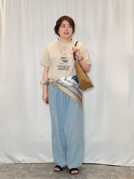 「PEANUTS（ピーナッツ）のアイテム」を使った、たみさん（レディース・158cm）の夏コーディネート