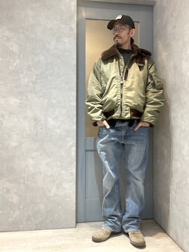 「WAIPER.inc（ワイパーインク）のアイテム（ミリタリージャケット）」を使った、umezaru715さん（メンズ・177cm）の冬コーディネート