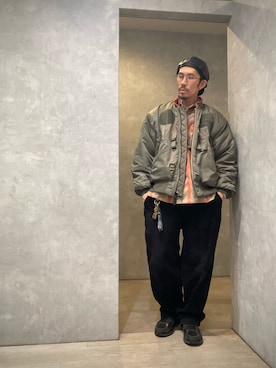 「Ruben（ルーベン）のアイテム（帽子）」を使った、umezaru715さん（メンズ・177cm）の春コーディネート