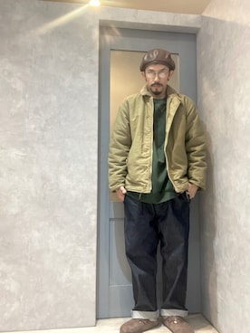「Ruben（ルーベン）のアイテム（帽子）」を使った、umezaru715さん（メンズ・177cm）の春コーディネート