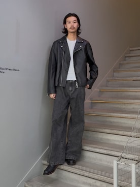 「tk.TAKEO KIKUCHI（ティーケータケオキクチ）のアイテム（ライダースジャケット）」を使った、kitauraさん（メンズ・172cm）の秋コーディネート