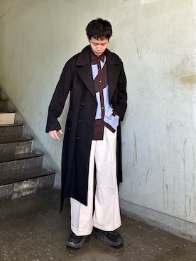 「tk.TAKEO KIKUCHI」｜「アイテム（チェスターコート）」を使った、kitauraさん（メンズ・172cm）の秋コーディネート